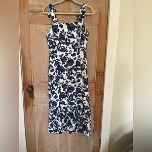 Adelyn summer dress navy and white sweet shoulder detail